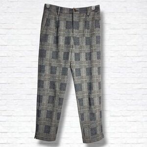 Indi & Cold Grey Windowpane Plaid High Rise Straight Leg Trouser Pants Size 38